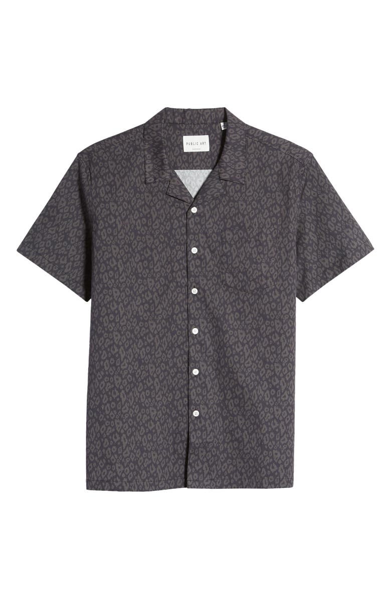 Public Art Leopard Print Short Sleeve Button-Up Camp Shirt, Alternate, color,