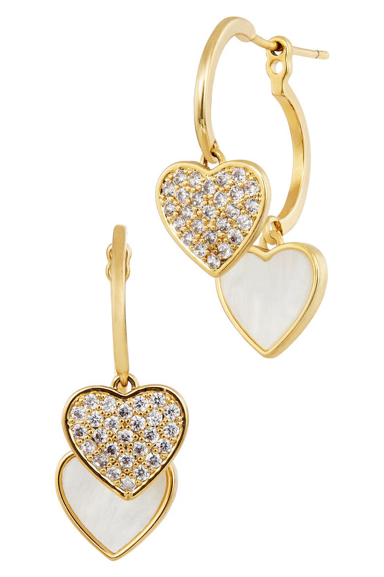 Pavé Heart Front Back Hoop Earrings, Main, color, YELLOW