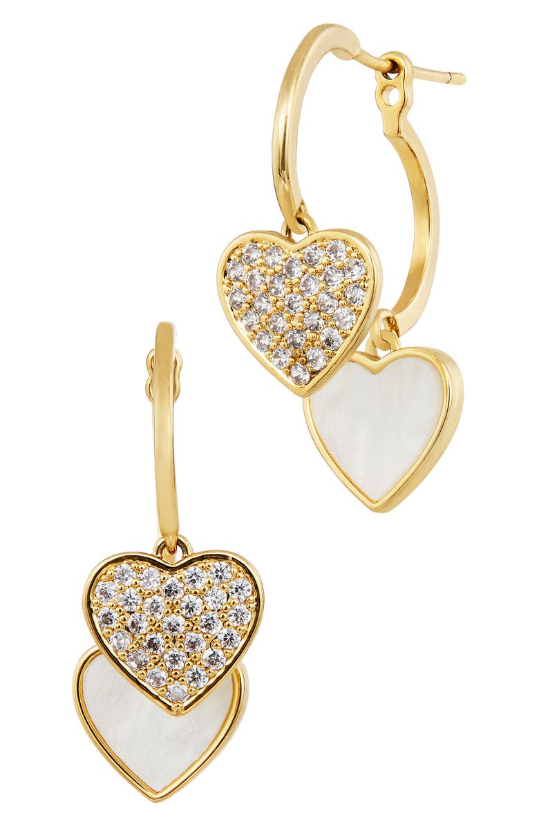 SAVVY CIE JEWELS Pavé Heart Front Back Hoop Earrings, Main, color, Yellow