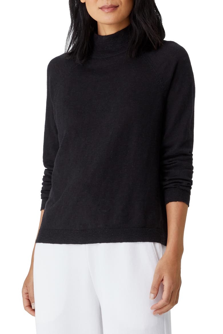Funnel Neck Linen & Cotton Sweater, Main, color, BLACK
