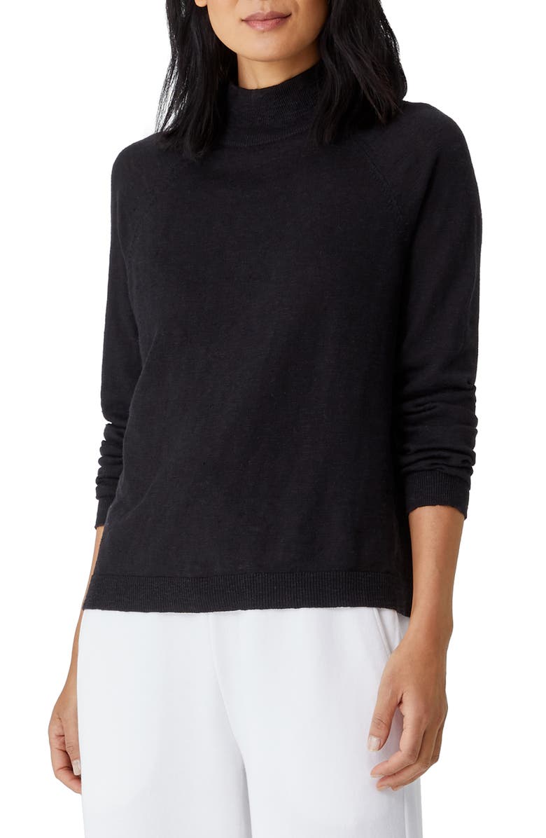 Eileen Fisher Funnel Neck Linen & Cotton Sweater, Main, color,