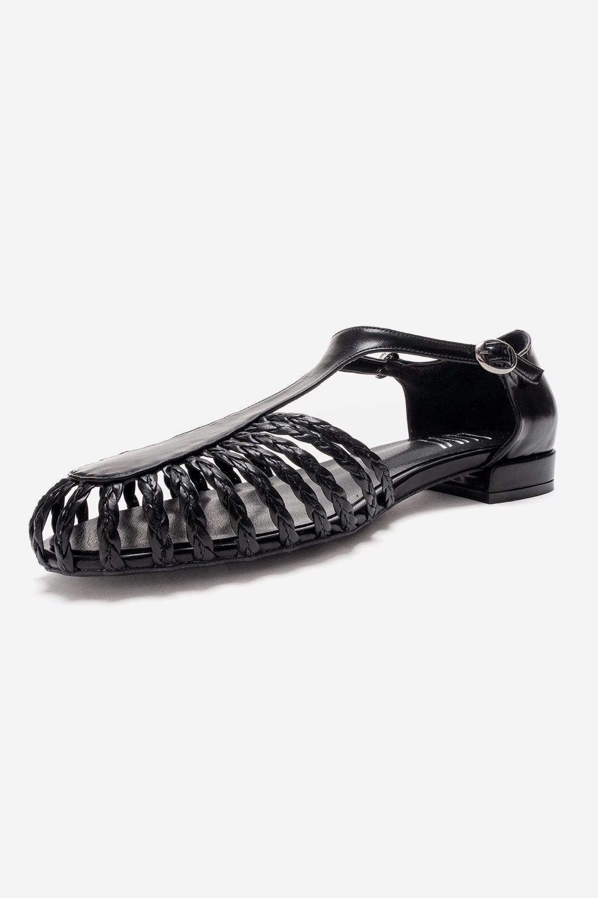 Prologue Shoes Onos Woven T Strap Sandal, Alternate, color, Black