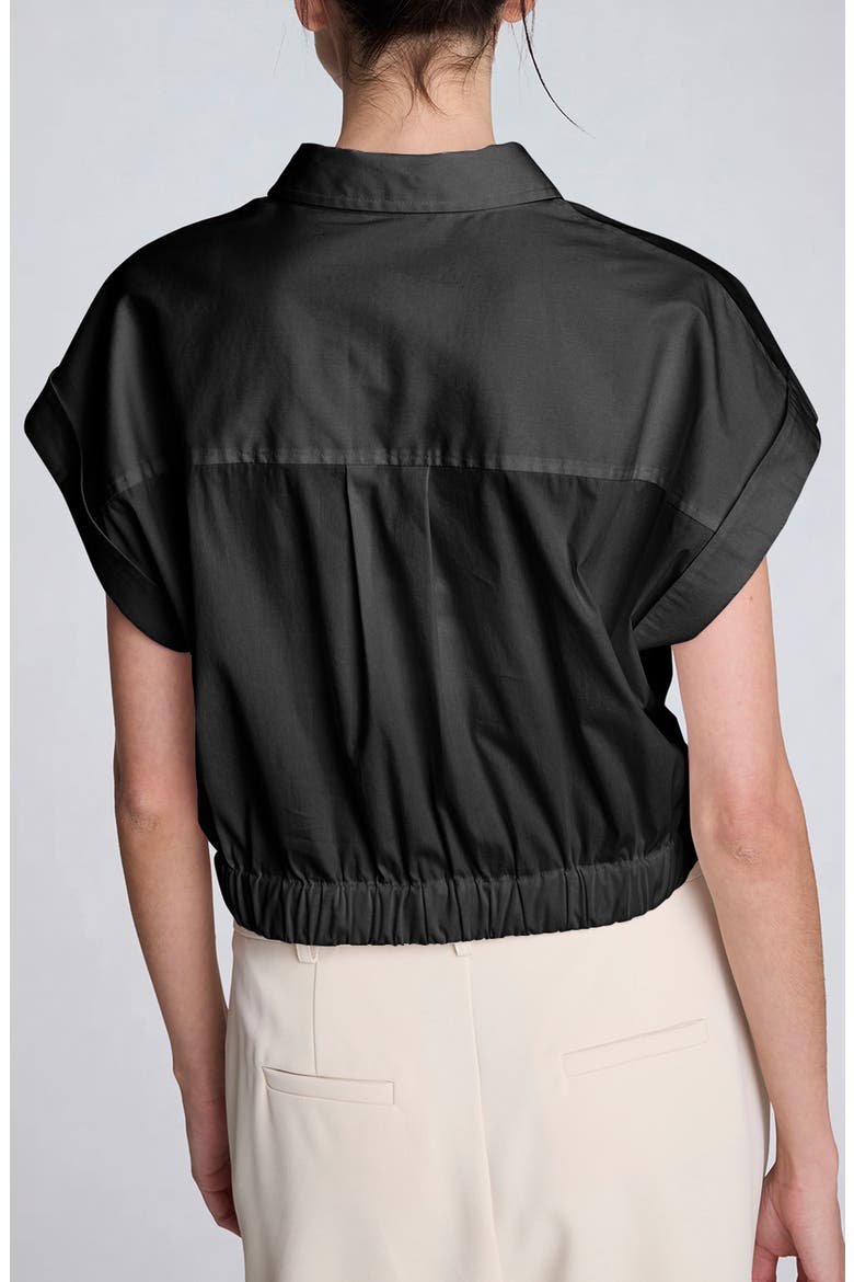 Cap Sleeve Crop Button-Up Shirt, Alternate, color, BLACK