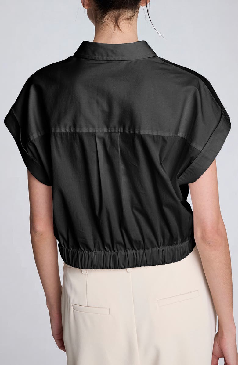 Kenneth Cole Cap Sleeve Crop Button-Up Shirt, Alternate, color, Black
