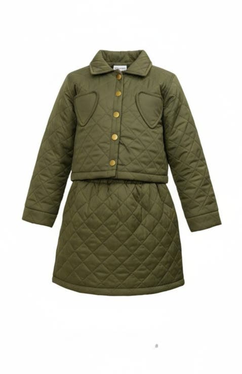 Olive Heart  Quilted Jacket and Matching Skirt Set (Toddler, Little Kid & Big Kid)