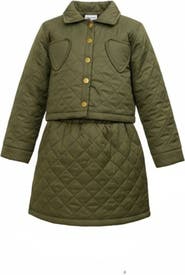 Mia Belle Girls Olive Heart  Quilted Jacket and Matching Skirt Set