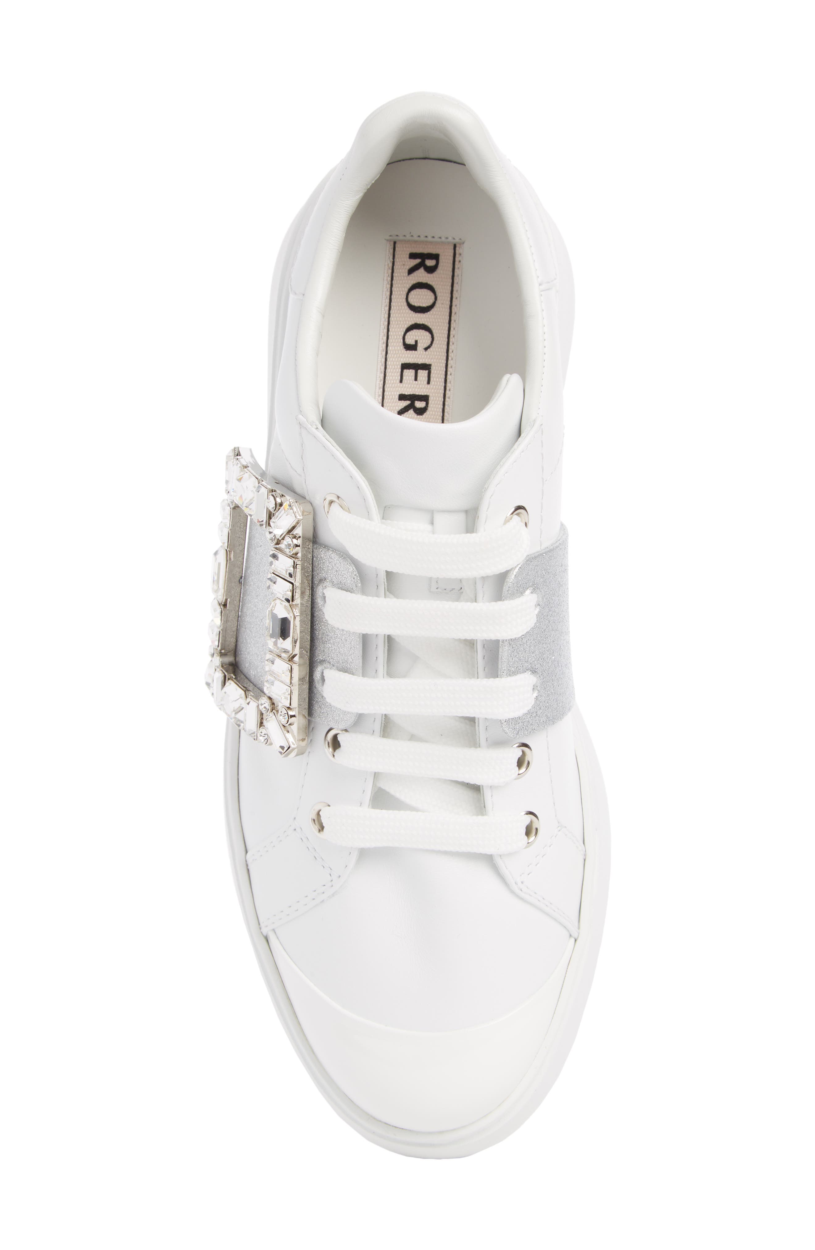 Roger Vivier Viv Skate Crystal Buckle Sneaker, Alternate, color, White