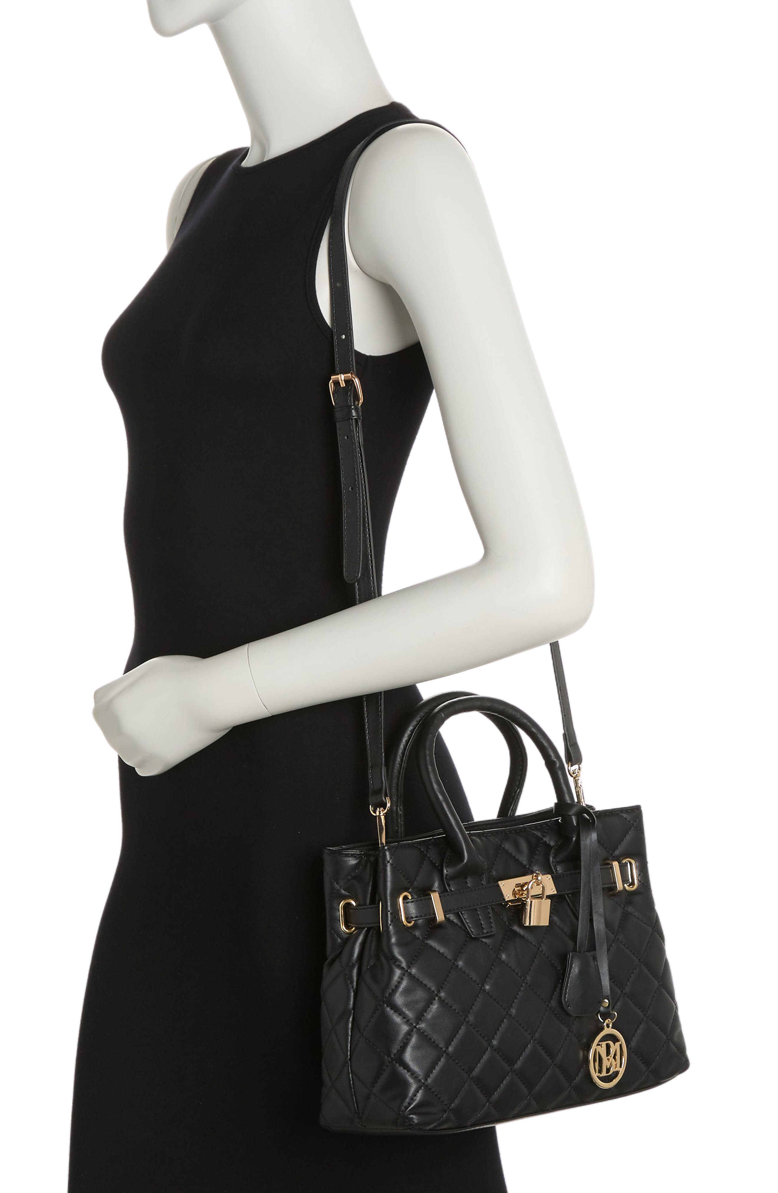 Badgley Mischka Collection Diamond Quilt Faux Leather Tote Bag, Alternate, color, Black