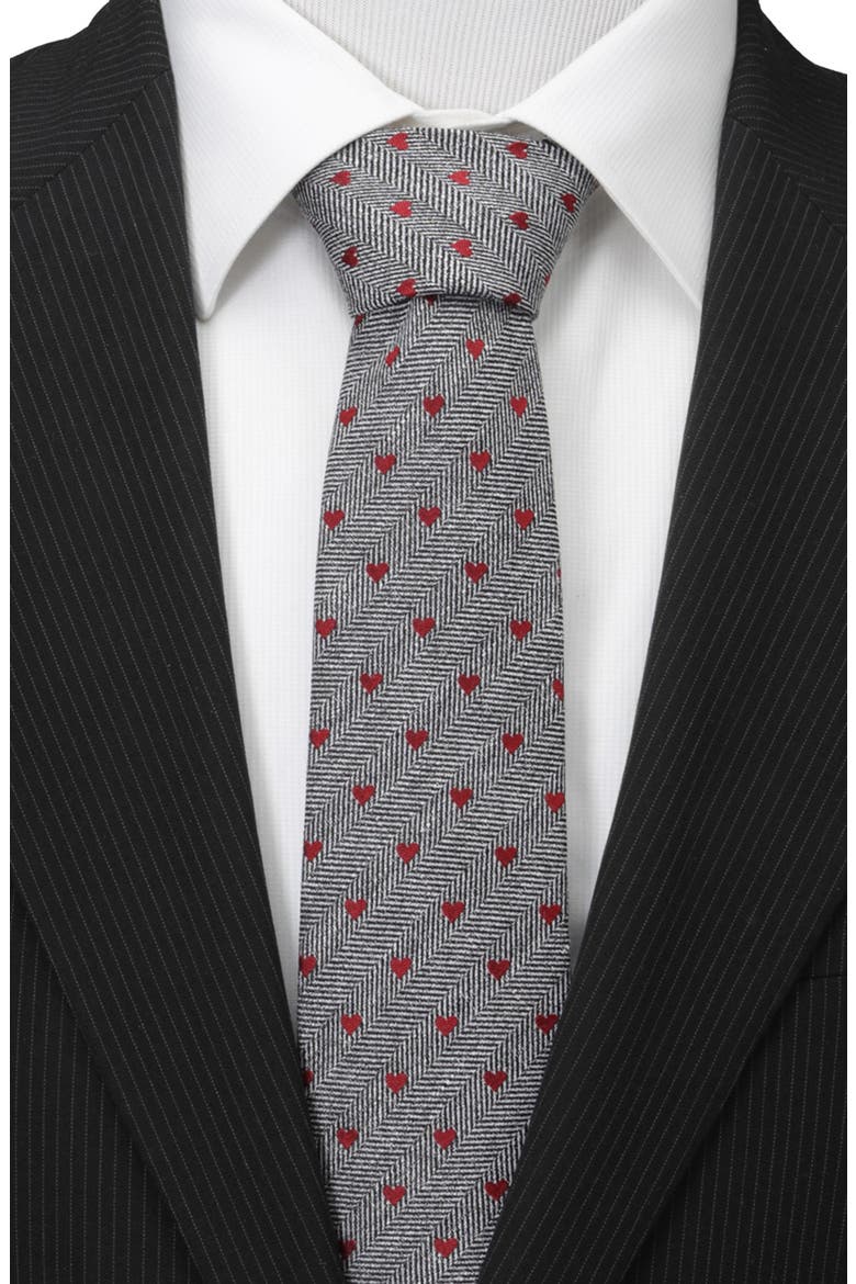 Herringbone Hearts Linen Tie, Alternate, color, BLACK