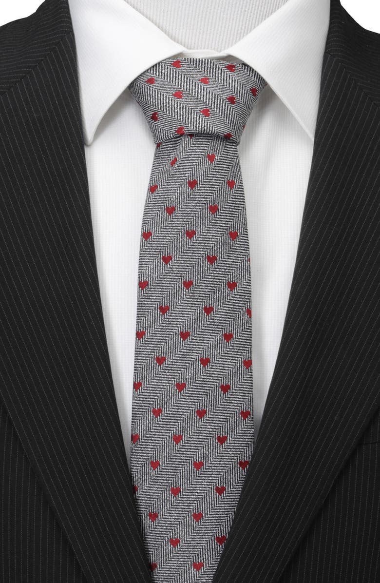 Cufflinks, Inc. Herringbone Hearts Linen Tie, Alternate, color, Black