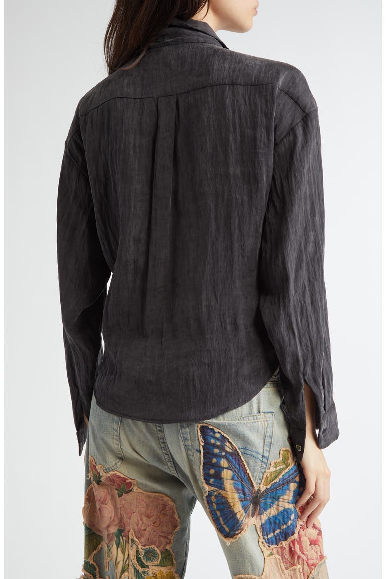 Twisted Front Button-Up Shirt, Alternate, color, BLACK