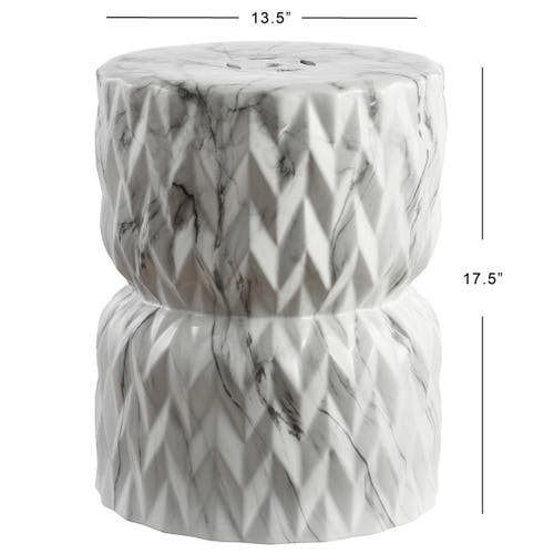 Jonathan Y Chevron Drum 17.5" Marble Finish Ceramic Garden Stool In White Marble Finish