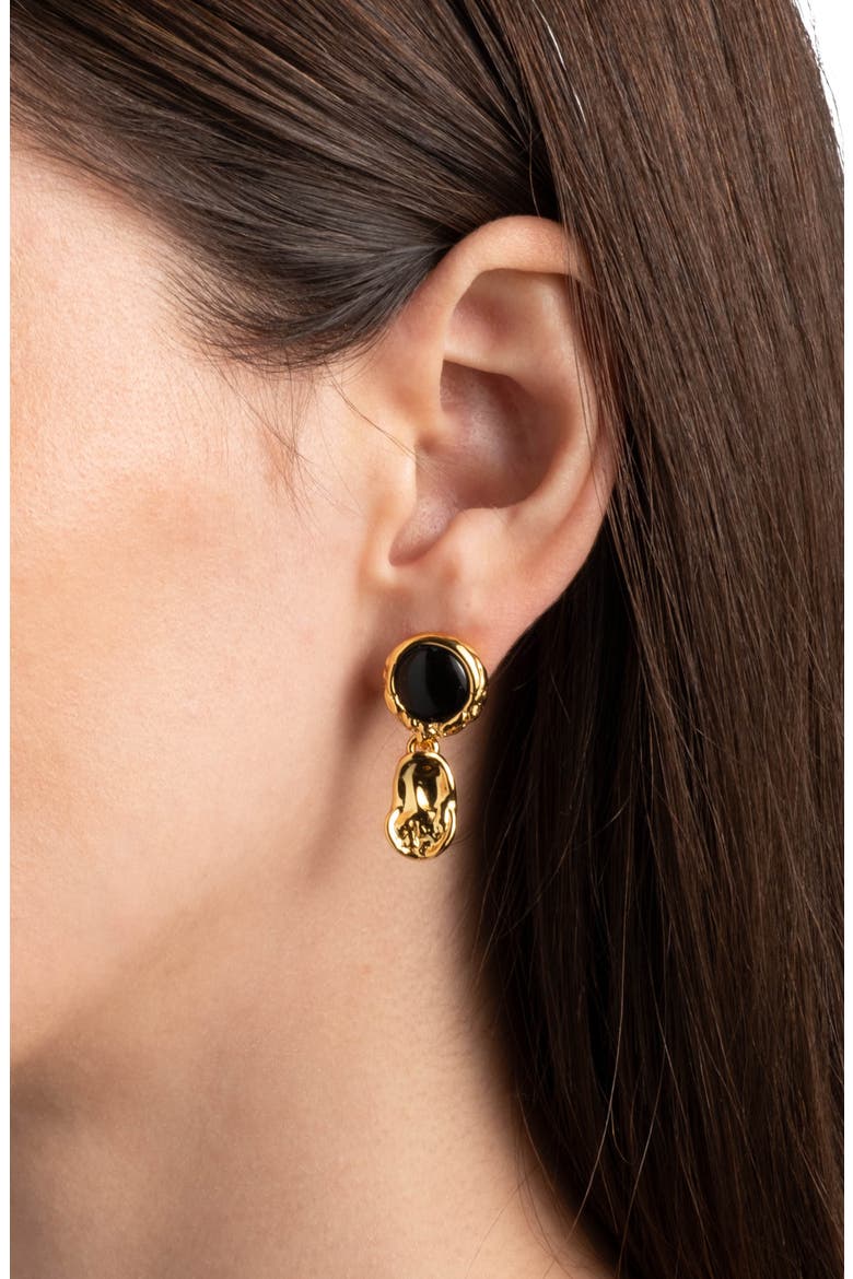 Brut Black Onyx Coin Drop Earrings, Alternate, color, BLACK/ GOLD