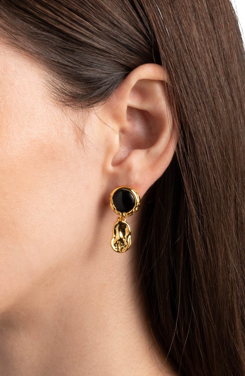 Alexis Bittar Brut Black Onyx Coin Drop Earrings, Alternate, color, Black/ Gold