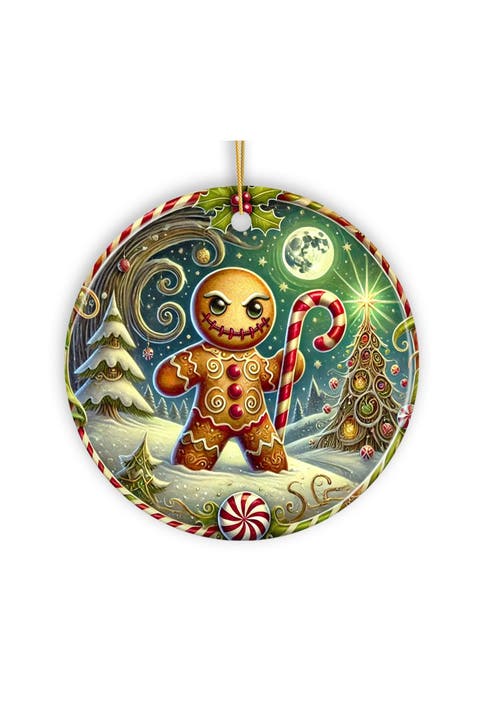 Menacing Gingerbread Man Candy Cane Ornament