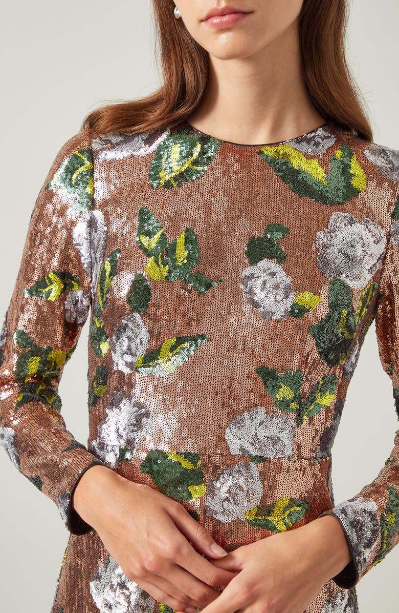 LK Bennett Marcel Floral Sequin Long Sleeve Midi Dress, Alternate, color,