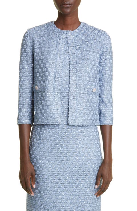 Sequin Check Tweed Knit Crop Jacket