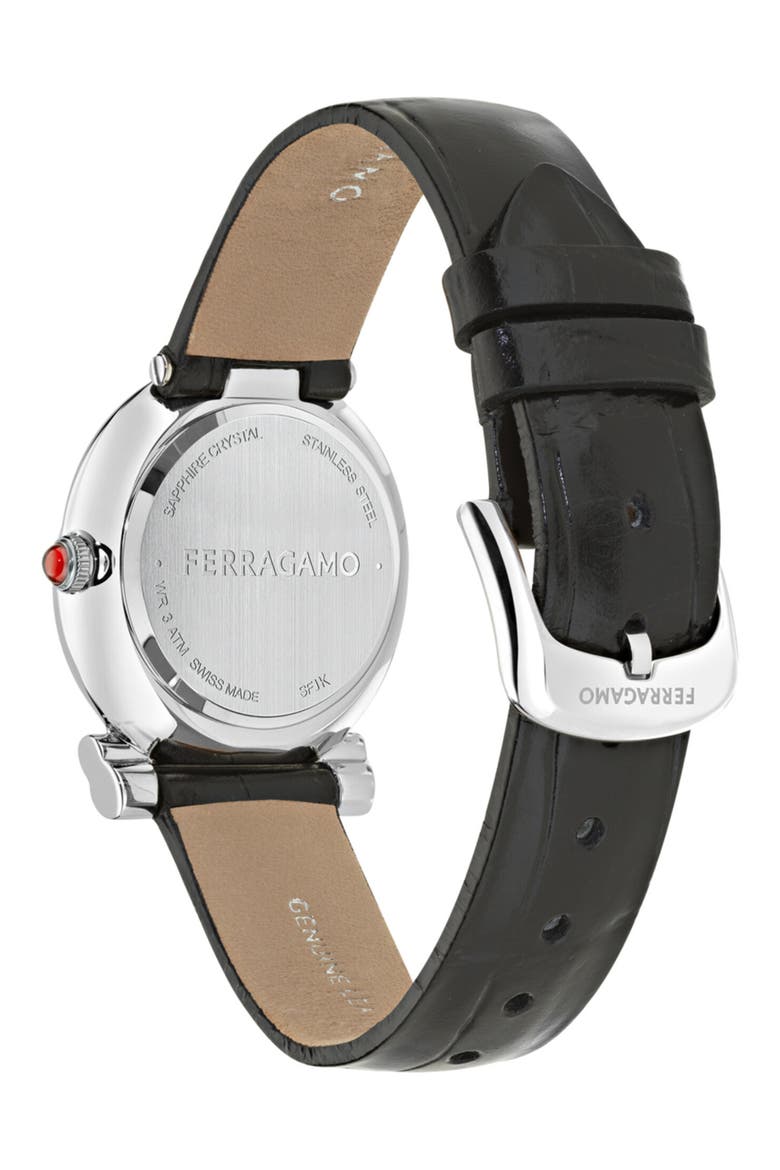 Gancini Twisted Leather Strap Watch, 28mm, Alternate, color, BLACK/ STAINLESS STEEL
