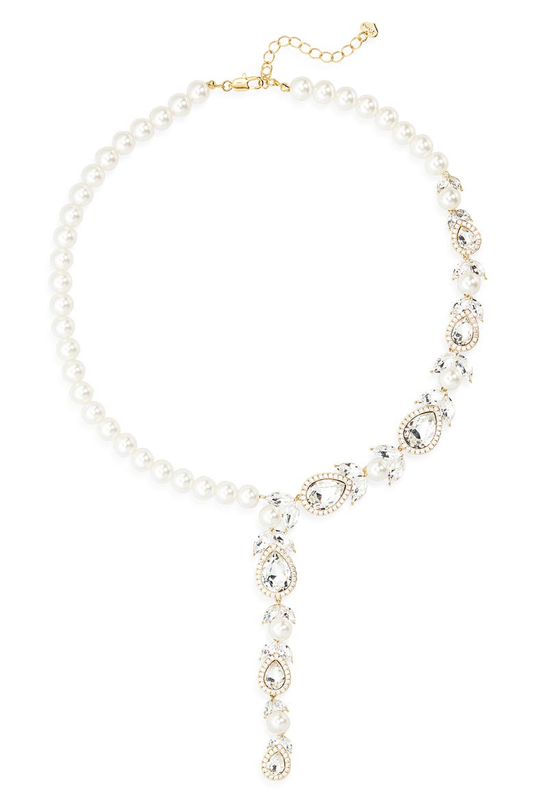 Sophia Faux Pearl & Crystal Y-Necklace, Main, color, GOLD