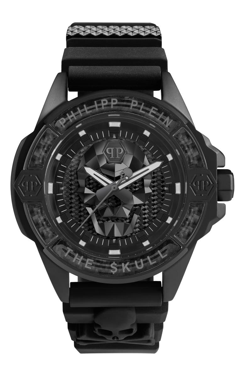 PHILIPP PLEIN The $kull Silicone Strap Watch, 44mm, Main, color, Ip Black