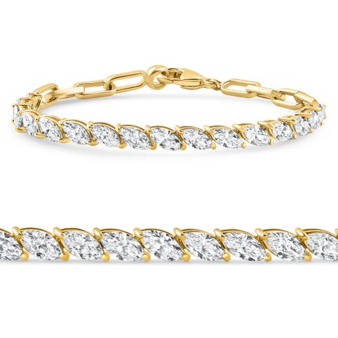 5 1/2Ct Marquise Diamond Tennis Bracelet Gold Lab Grown 14k 7"
