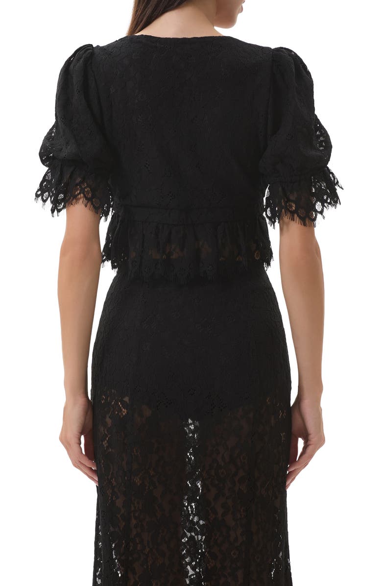 AFRM Wayla Lace Plunge Neck Puff Sleeve Babydoll Top, Alternate, color, Noir