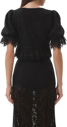 Wayla Lace Plunge Neck Puff Sleeve Babydoll Top
