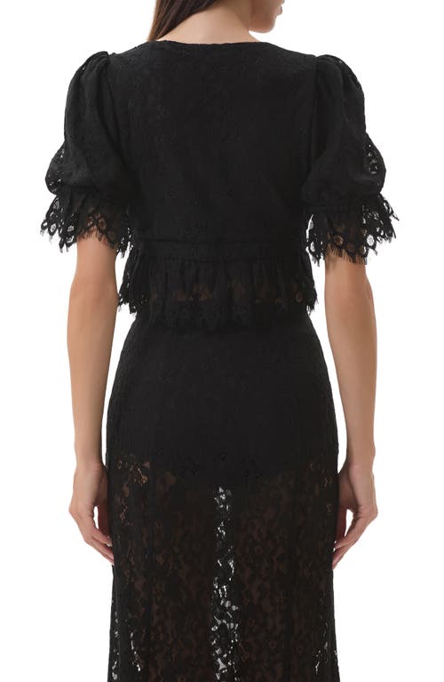 Afrm Wayla Lace Plunge Neck Puff Sleeve Babydoll Top In Black