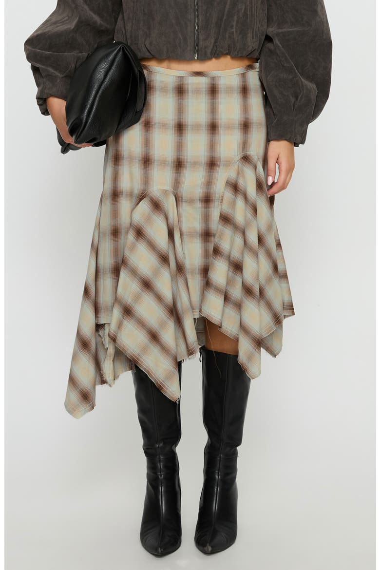 Toshie Asymmetric Plaid Midi Skirt, Main, color, MULTI CHECK