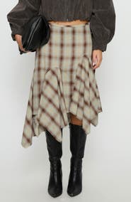 Princess Polly Toshie Asymmetric Plaid Midi Skirt