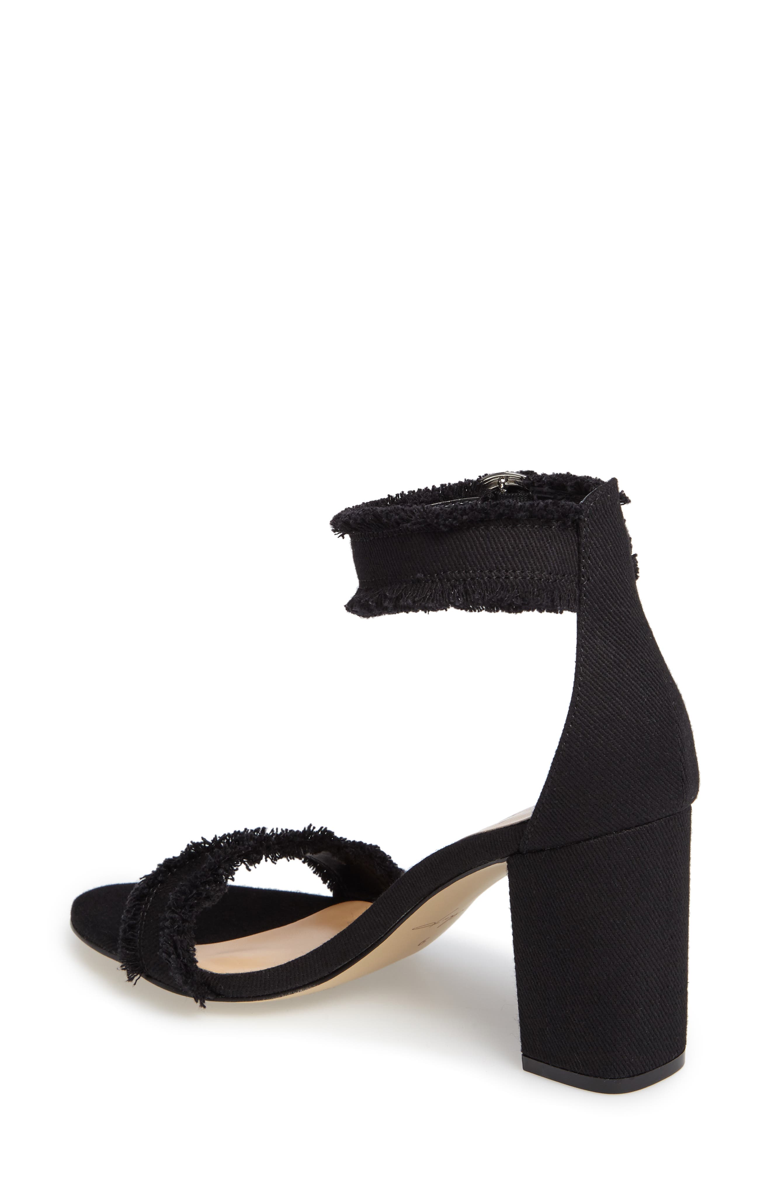 Daya by Zendaya Shasta Fringe Denim Ankle Strap Sandal, Alternate, color, 