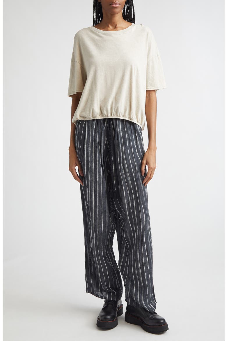 Relaxed Pleated Stripe Drawstring Waist Pants, Alternate, color, DARK GREY WIDE STRIPE