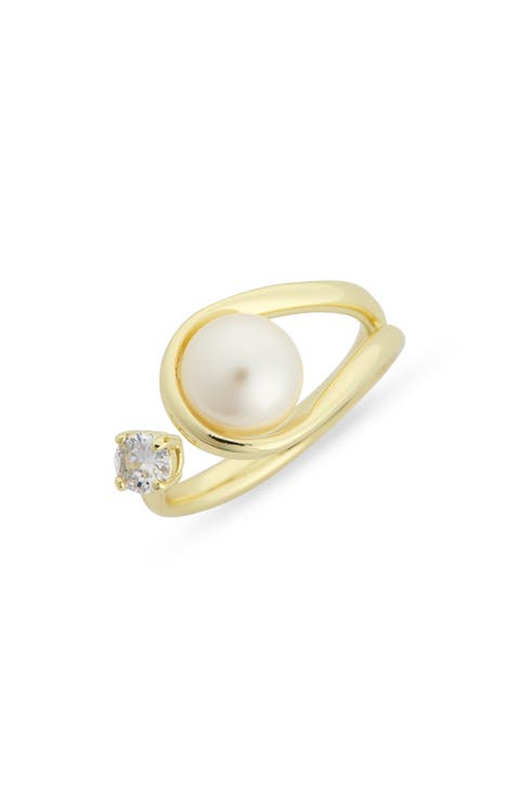 Faux Pearl & CZ Open Cuff Ring
