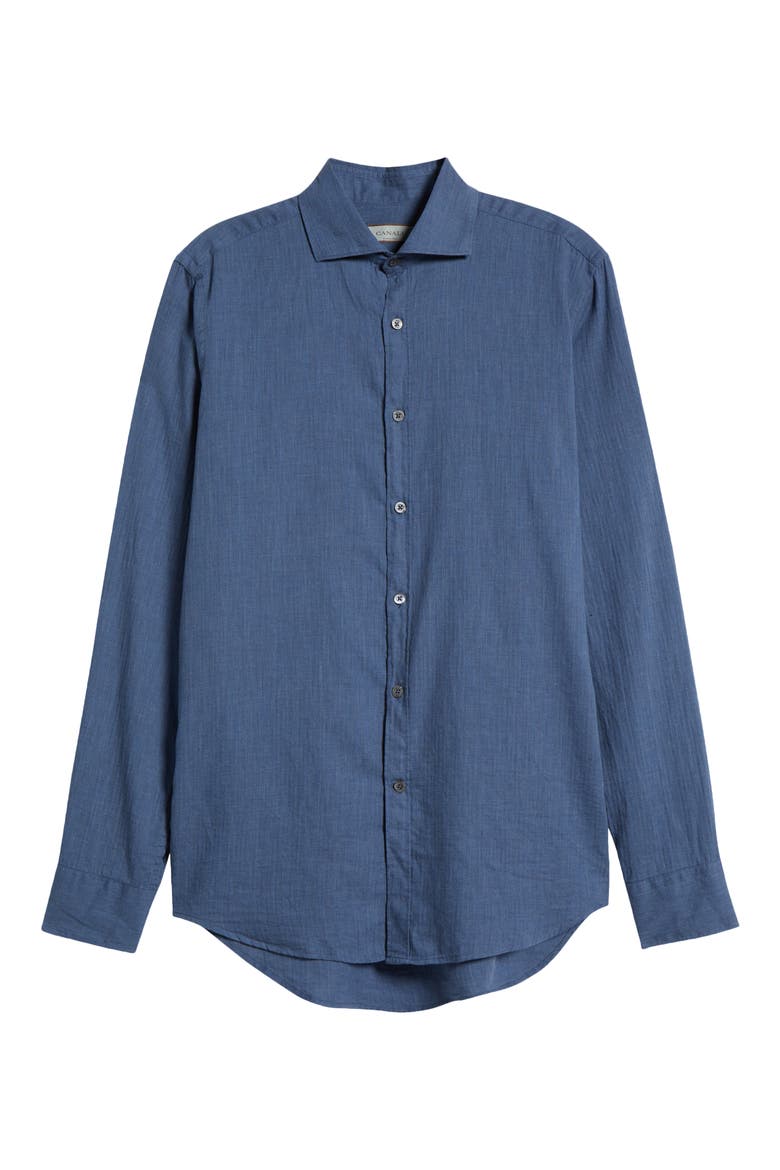 Solid Cotton Button-Up Shirt, Alternate, color, BLUE