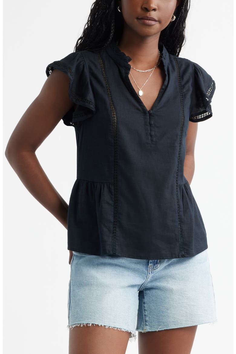 Ruffle Sleeve Popover Top, Main, color, BLACK