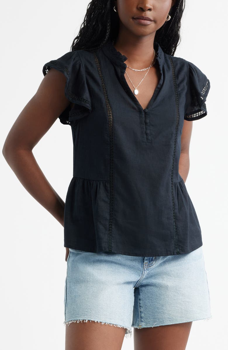 Caslon<sup>®</sup> Ruffle Sleeve Popover Top, Main, color, Black