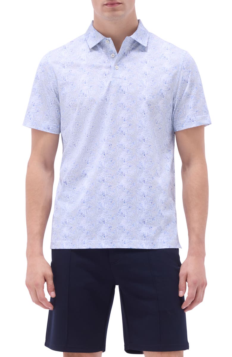 Bugatchi Victor OoohCotton<sup>®</sup> Leaf Print Polo, Main, color, Sand