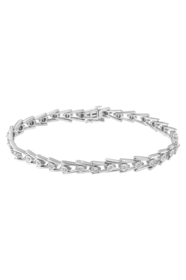 Silver 1/4 cttw Miracle Set Diamond Sleek and Open "V"Bracelet, Alternate, color, White