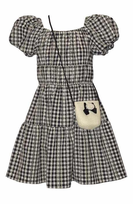 Iris & Ivy Kids' Gingham Dress & Straw Crossbody Bag Set