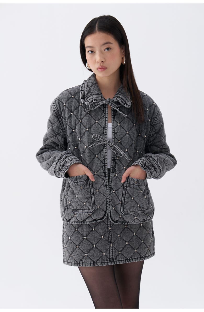 Nocturne Quilted Stone Embellished Jean Jacket, Main, color, 