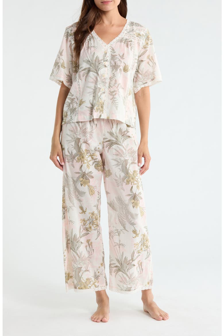 Peached Cotton Lawn Pajama Set, Main, color, IVORY- OLIVE FERN TOILE