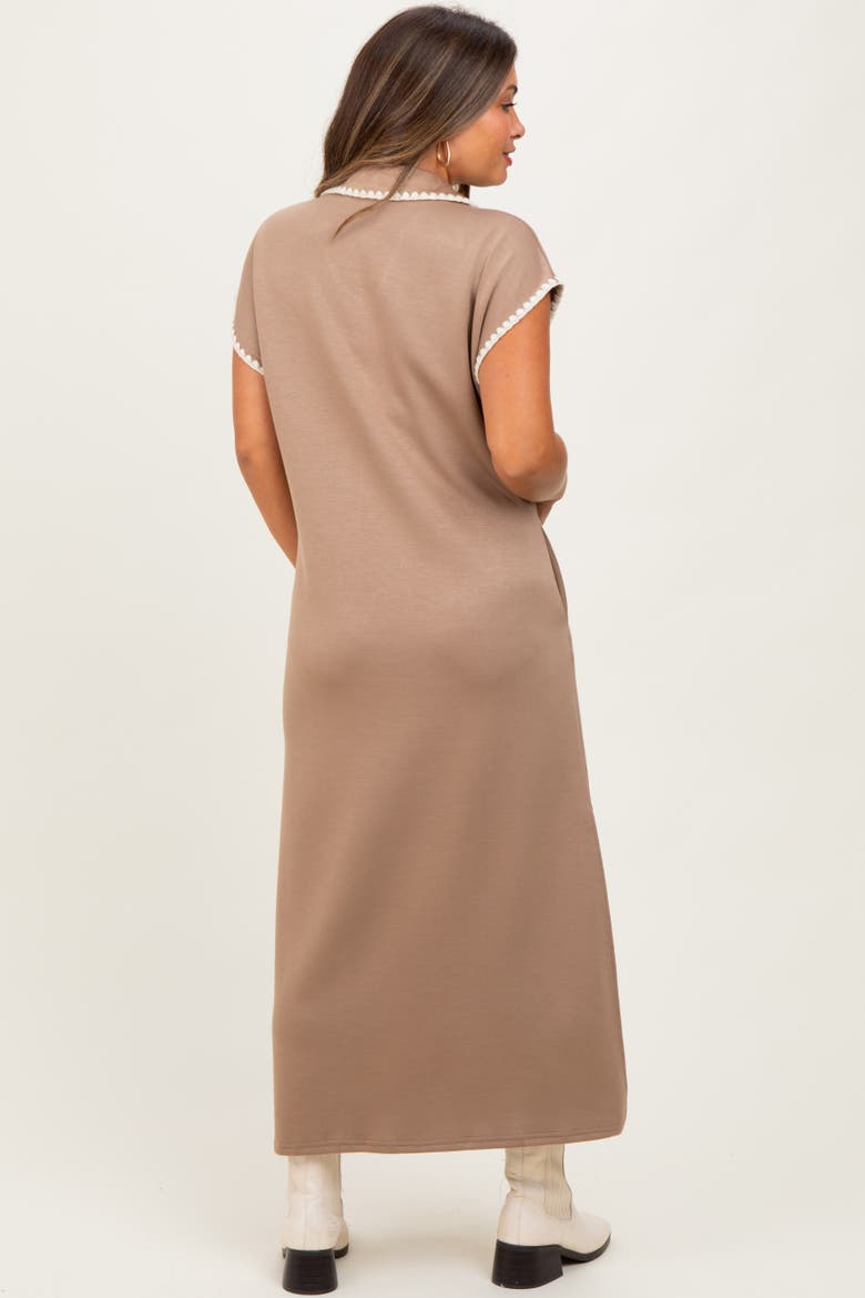 Collared Stitch Detail Short Sleeve Midi Dress, Alternate, color, Mocha