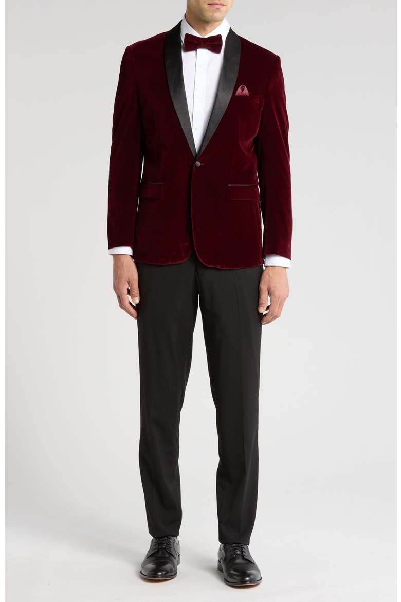 Two-Piece Velvet Shawl Lapel Slim Fit Tuxedo, Main, color, BURGUNDY