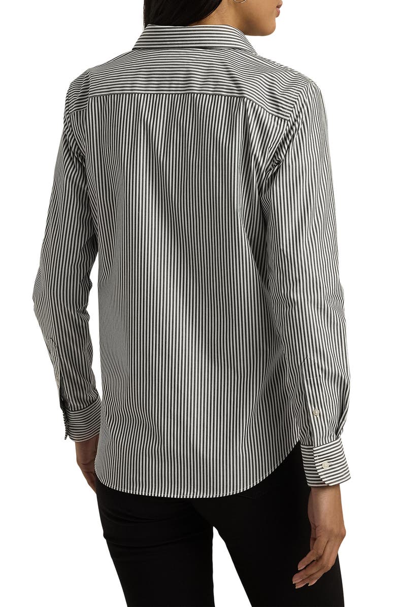 Lauren Ralph Lauren Stripe Easy Care Cotton Shirt, Alternate, color, Black/White