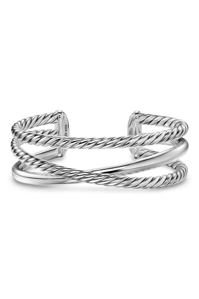 Bold Crossover Three Row Cuff Bracelet in Sterling Silver, 19mm, Alternate, color, SILVER