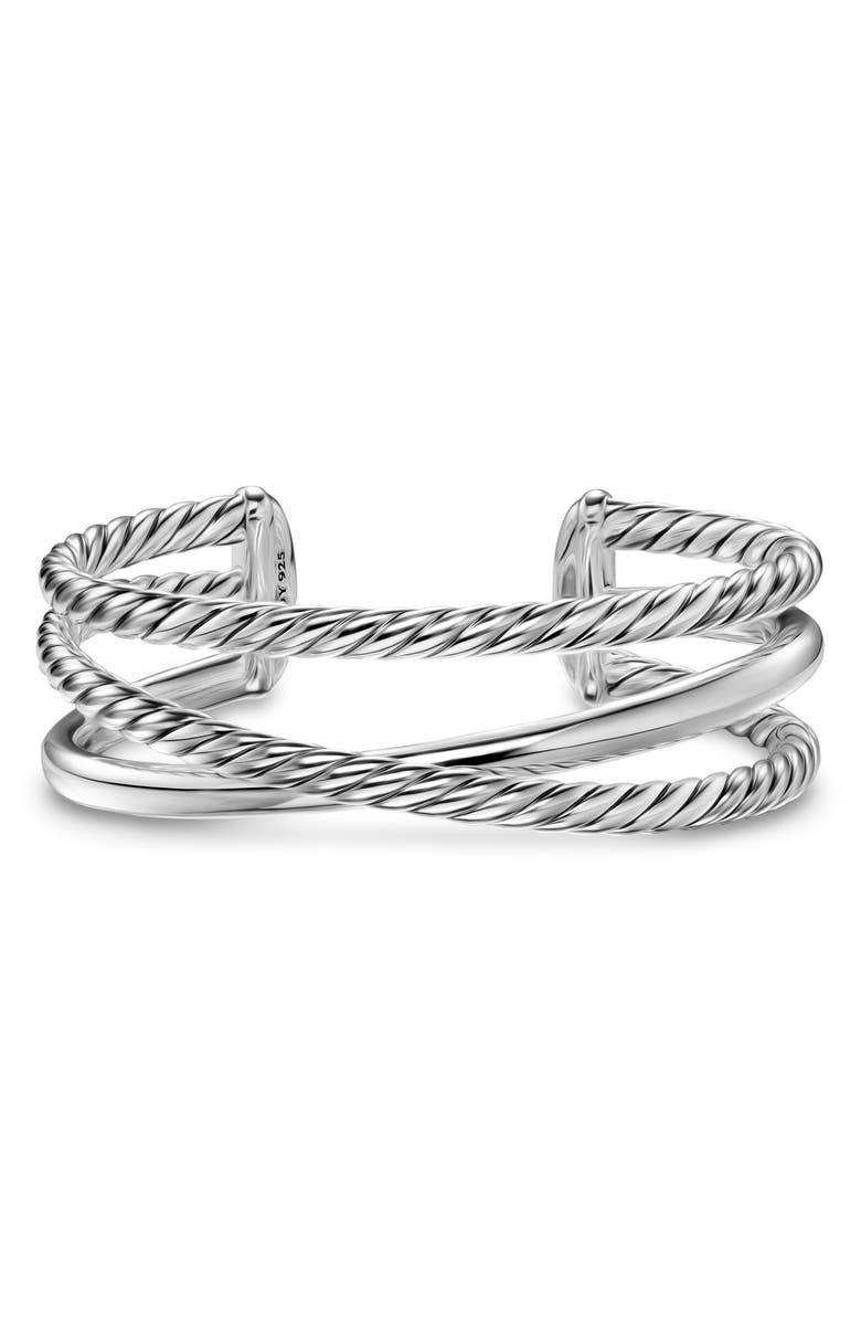 David Yurman Bold Crossover Three Row Cuff Bracelet in Sterling Silver, 19mm, Alternate, color, Silver