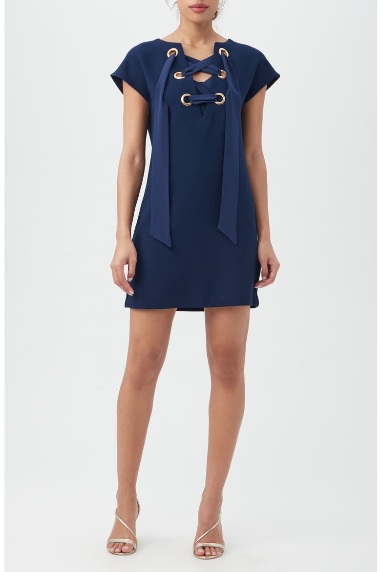 Orlando Cap Sleeve Lace-Up Shift Dress, Main, color, INK