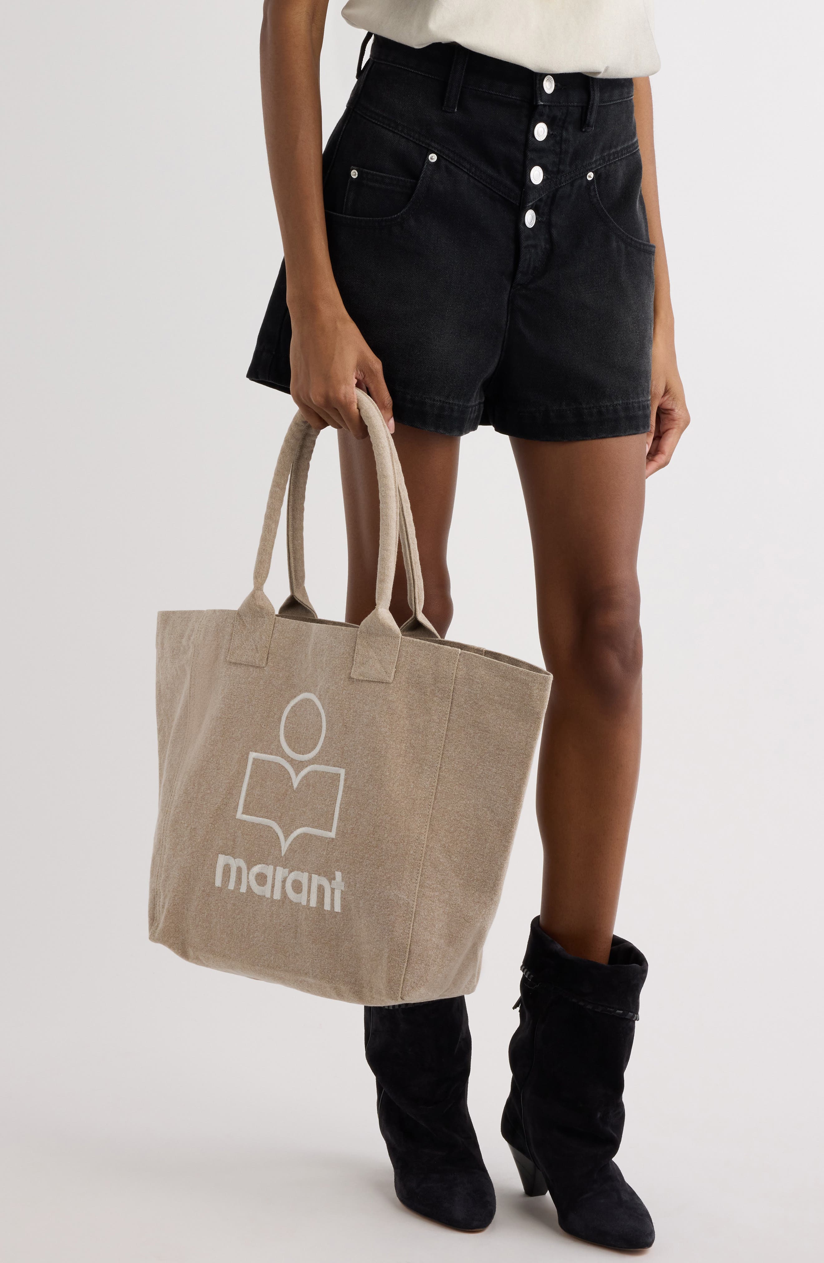 Isabel Marant Yenky Embroidered Logo Canvas Tote, Alternate, color, 
