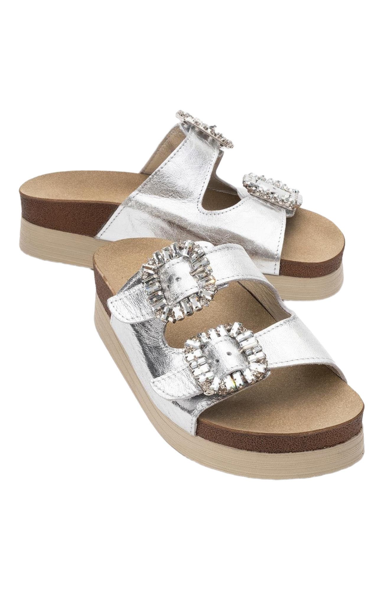 Forever & Always Shoes Polacca Leather Slide Sandal, Main, color, Silver Leather