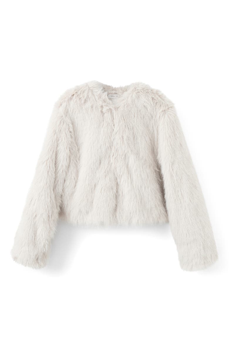 MANGO TEEN Crop Faux Fur Coat, Alternate, color, Ecru